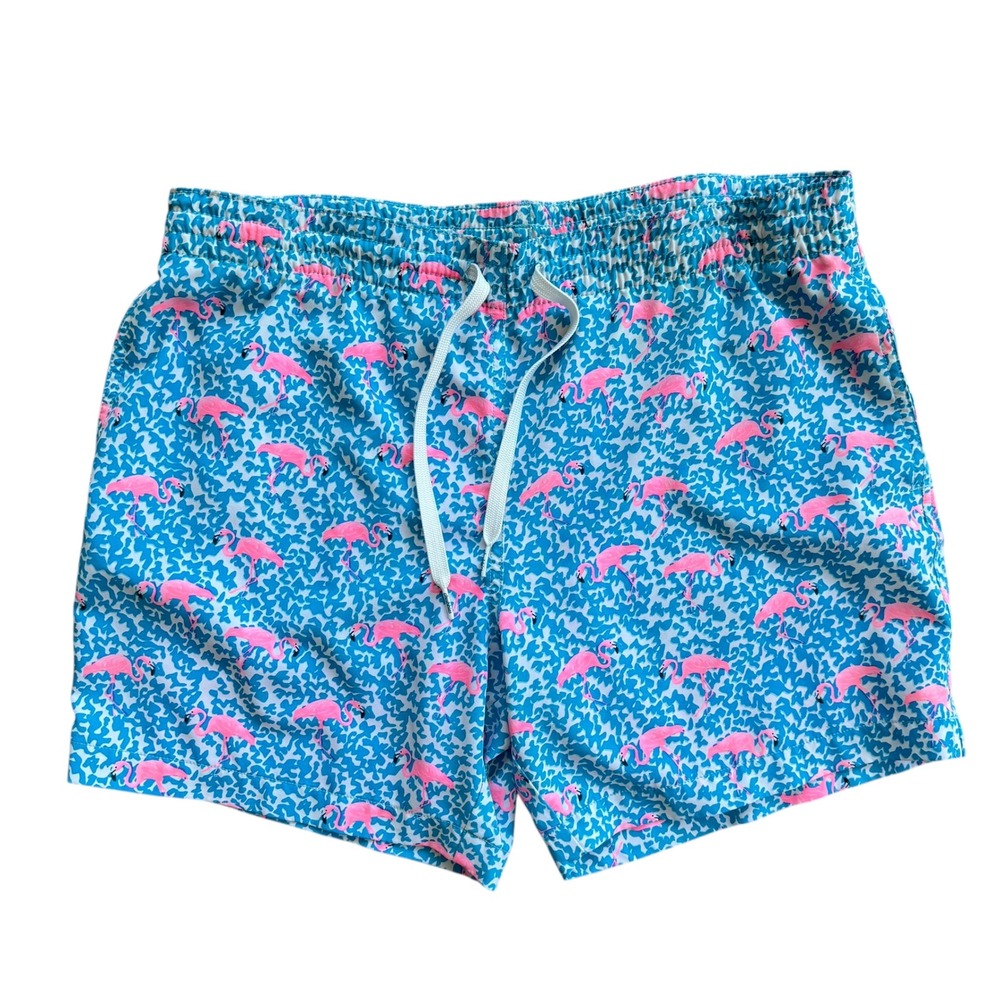 Chubbies Mens Flamingo Print Swim Trunks Blue Pink 5.5" Inseam Small Compression